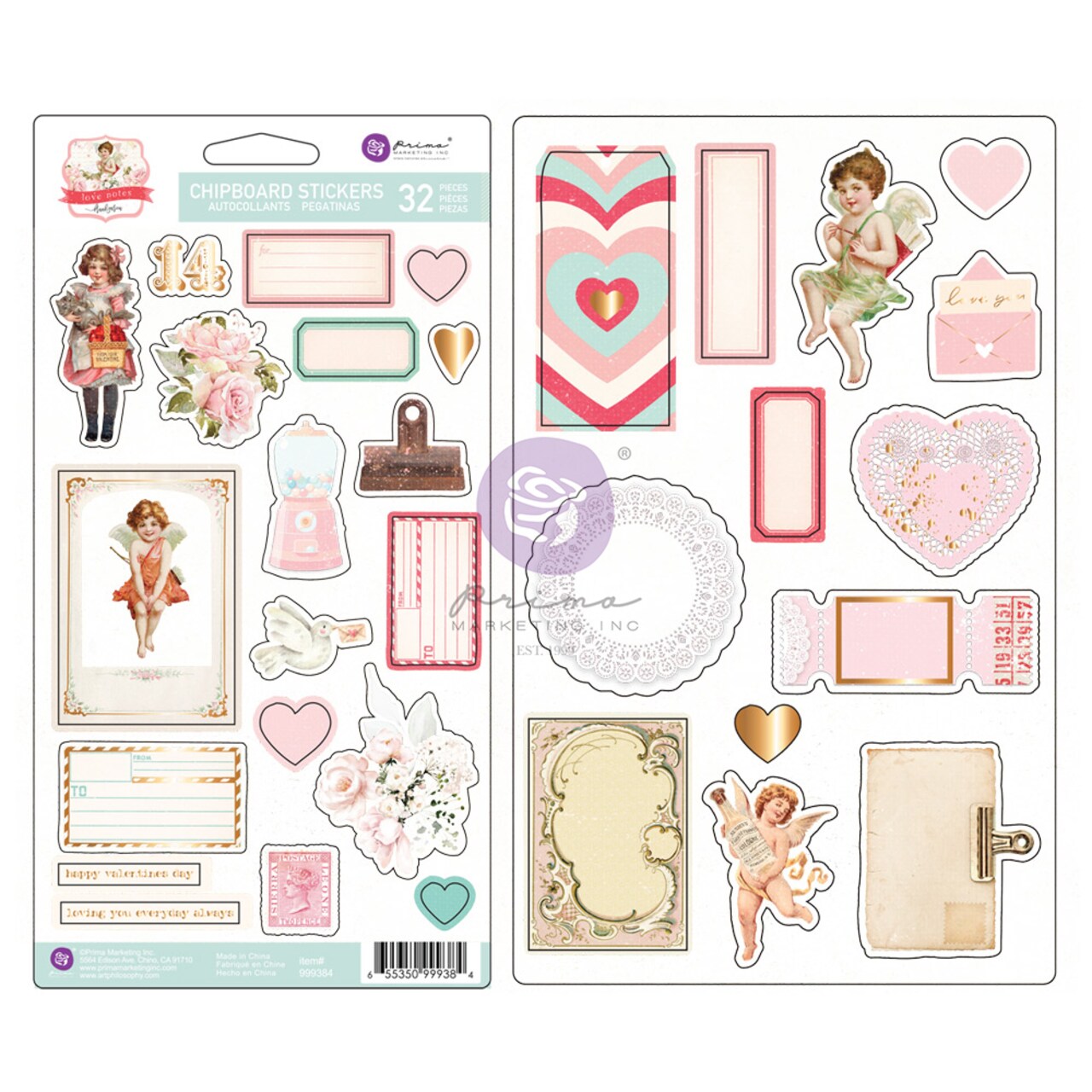 Love Notes Collection Chipboard Stickers - 32 pcs w foil details